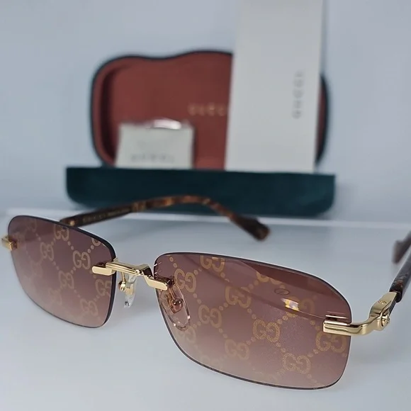 GUCCI UNISEX GG1221S 004 GUCCI RIMLESS GG LOGO ON LENS SUNGLASSES - Picture 6 of 13